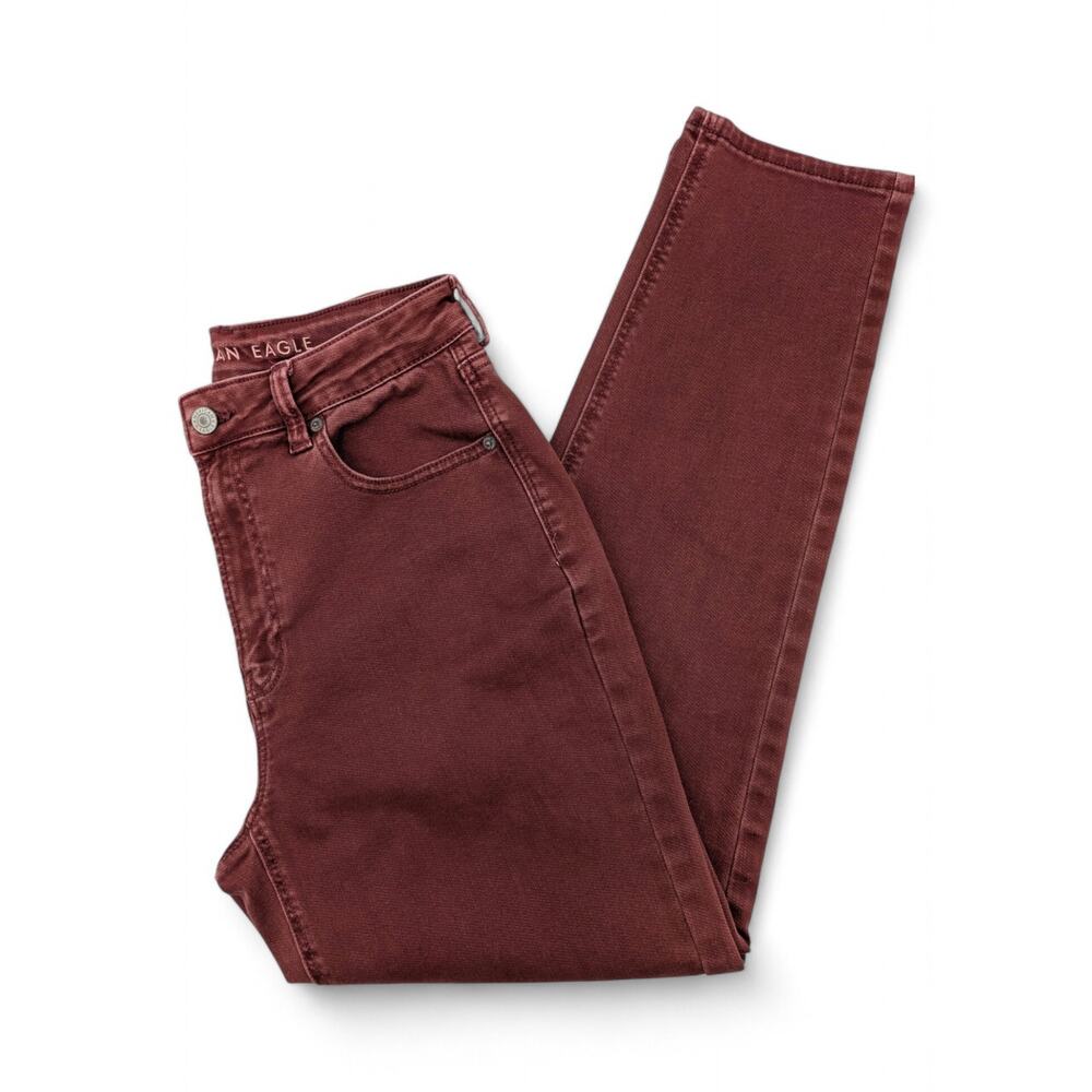 AMERICAN EAGLE OUTFITTERS "Mom Jean" Stretch High Waist Burgundy - Size 6 - Picture 2 of 7